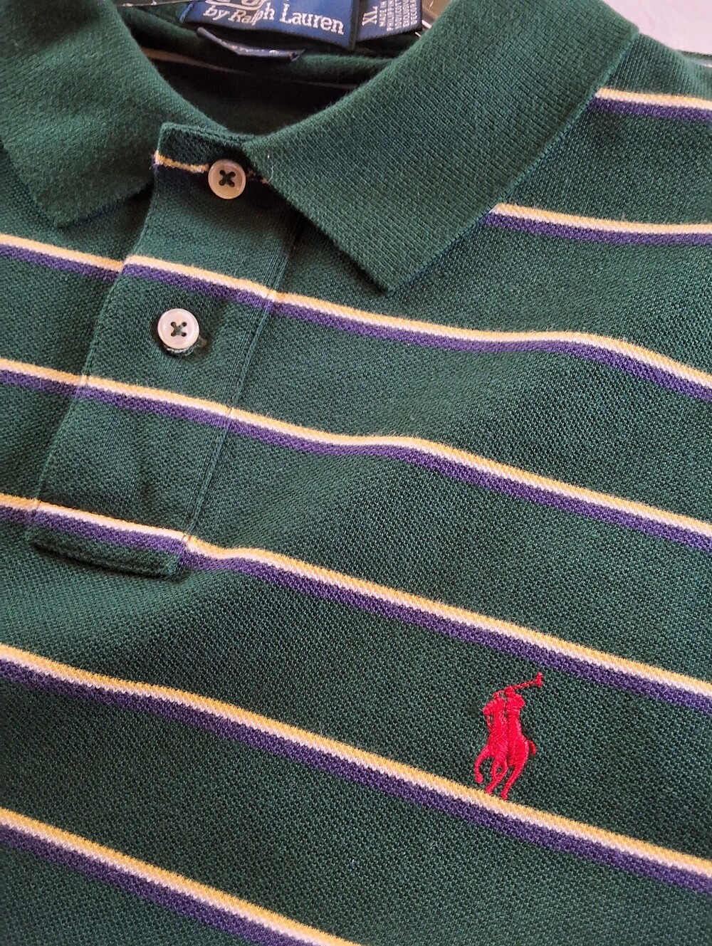 Polo by Ralph Lauren Green Striped Cotton Polo Shirt